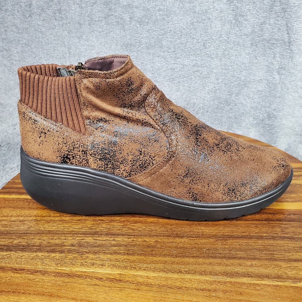 Bzees Boots Women's 11 M Brown Black Fabric Weekend Zip Up Comfort Ankle Booties